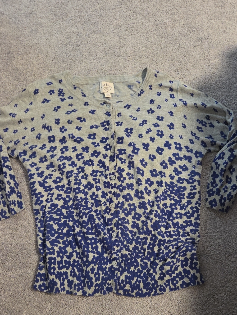 St. John's Bay Light Gray Cardigan with Blue Floral Accents